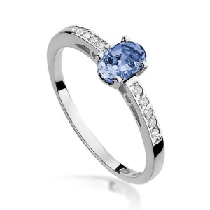 Pierścionek z białego złota pr.0,585 z tanzanitem i brylantami